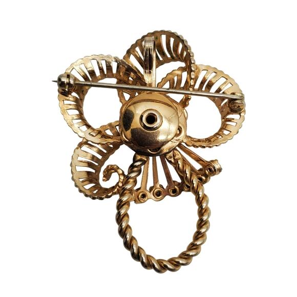 Red Rhinestone Brooch Twisted Wire Ribbon Bow Pin Pendant Vintage 1960s - Picture 6 of 7